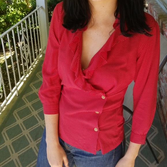 uniqlo Tops - Uniqlo Red Polka Dot Warp Top. Size S